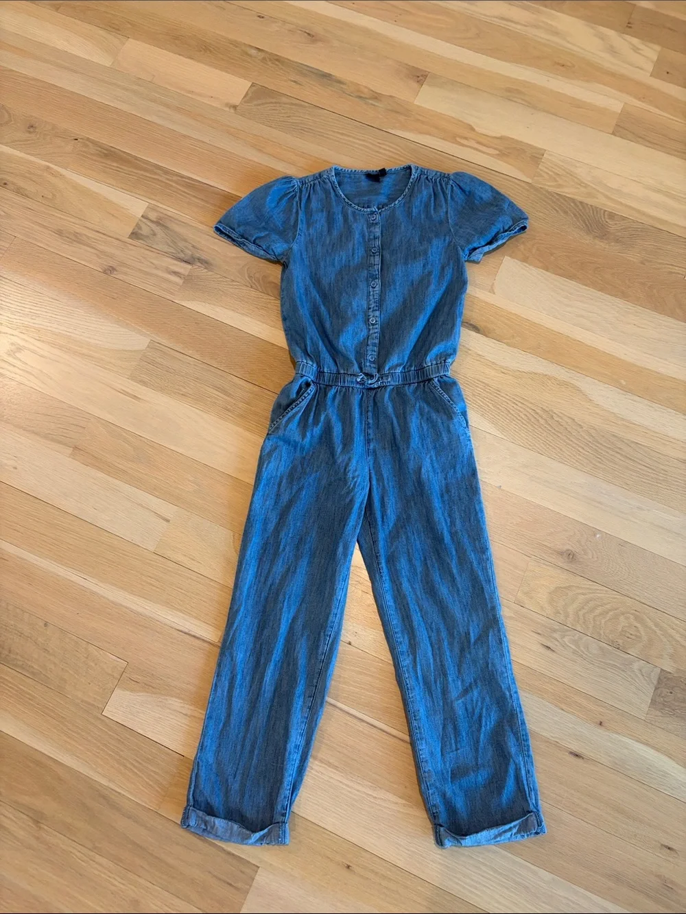 GAP Blue Denim Short-Sleeve Jumpsuit